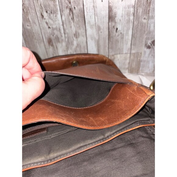 Men's Fossil Brown Leather Satchel Messenger Computer Laptop Bag Buckle Closure - Picture 15 of 16